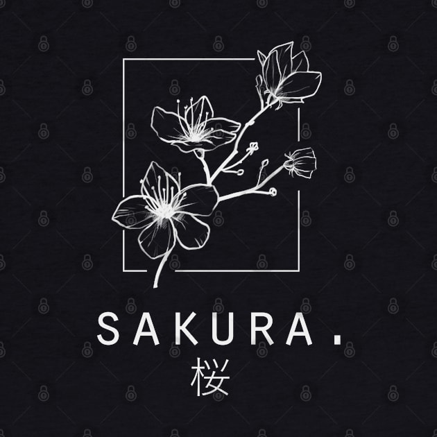 Sakura" Cherry Blossom Japanese Minimalist/Simple Design (Black) by Neroaida